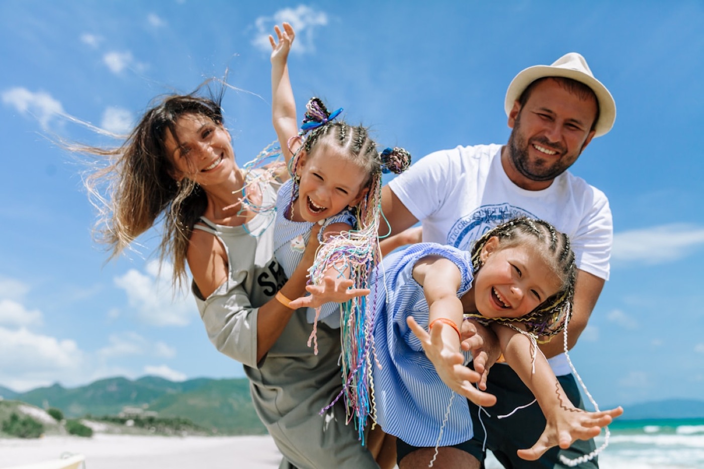 A happy family together on vacation